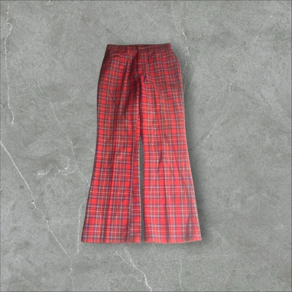Vintage Levi’s For Gals Pants Womens 28x32 Red Plaid Capital E Flare Bell Bottom